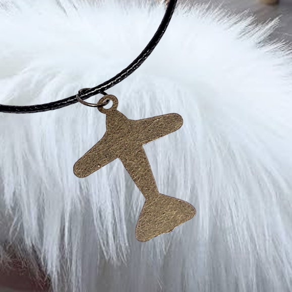 .Bronze Airplane Pendant with Black Cord Necklace - Picture 2 of 5